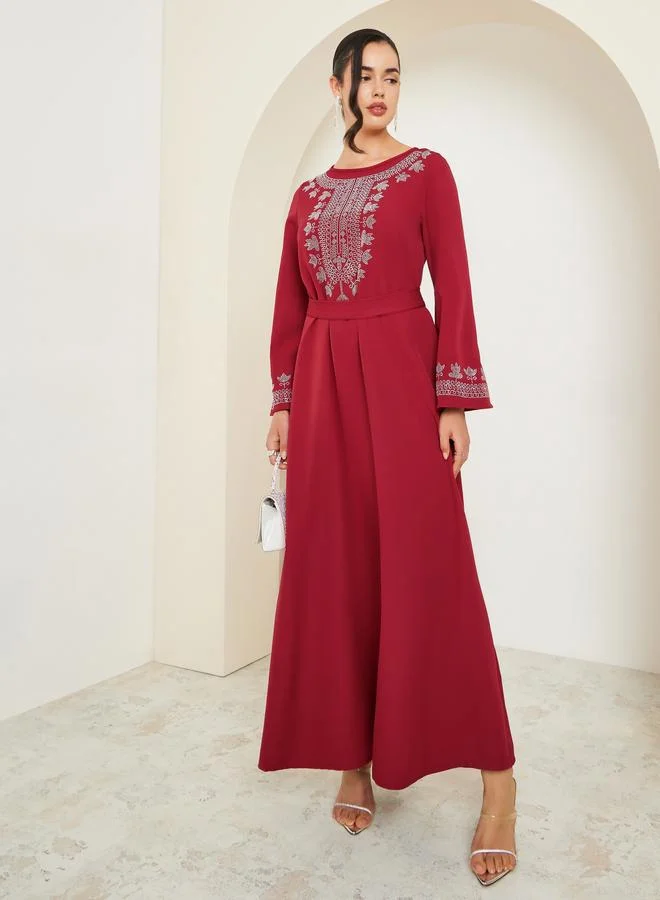 Amirah Women Burgundy Embellished Jalabiya